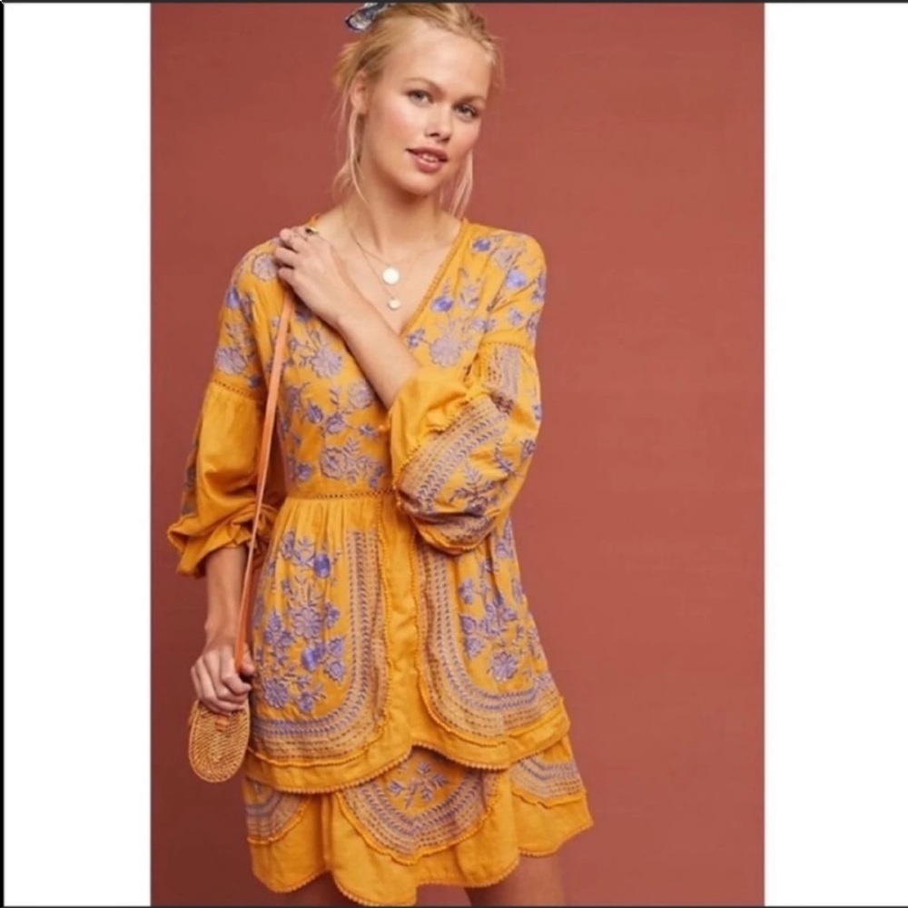 Anthropologie Meadow Rue Lisette Embroidered Tunic Dress S